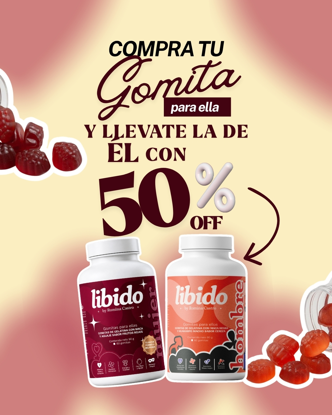 Promo gomitas para ella y para él con 50% OFF